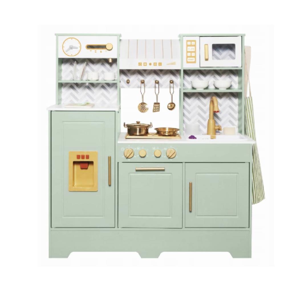 مطبخ خشبي للأطفال – أخضر أنيق بتصميم عصري